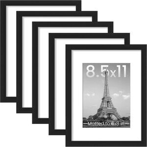 8.5x11 Picture Frame Set of 5, Display Pictures 6x8 with Mat or 8.5 by 11 Withou